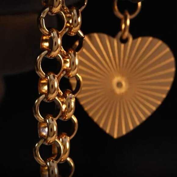 NEW 18K Gold Textured Heart Pendant Chunky Link Chain Necklace - Picture 4 of 8